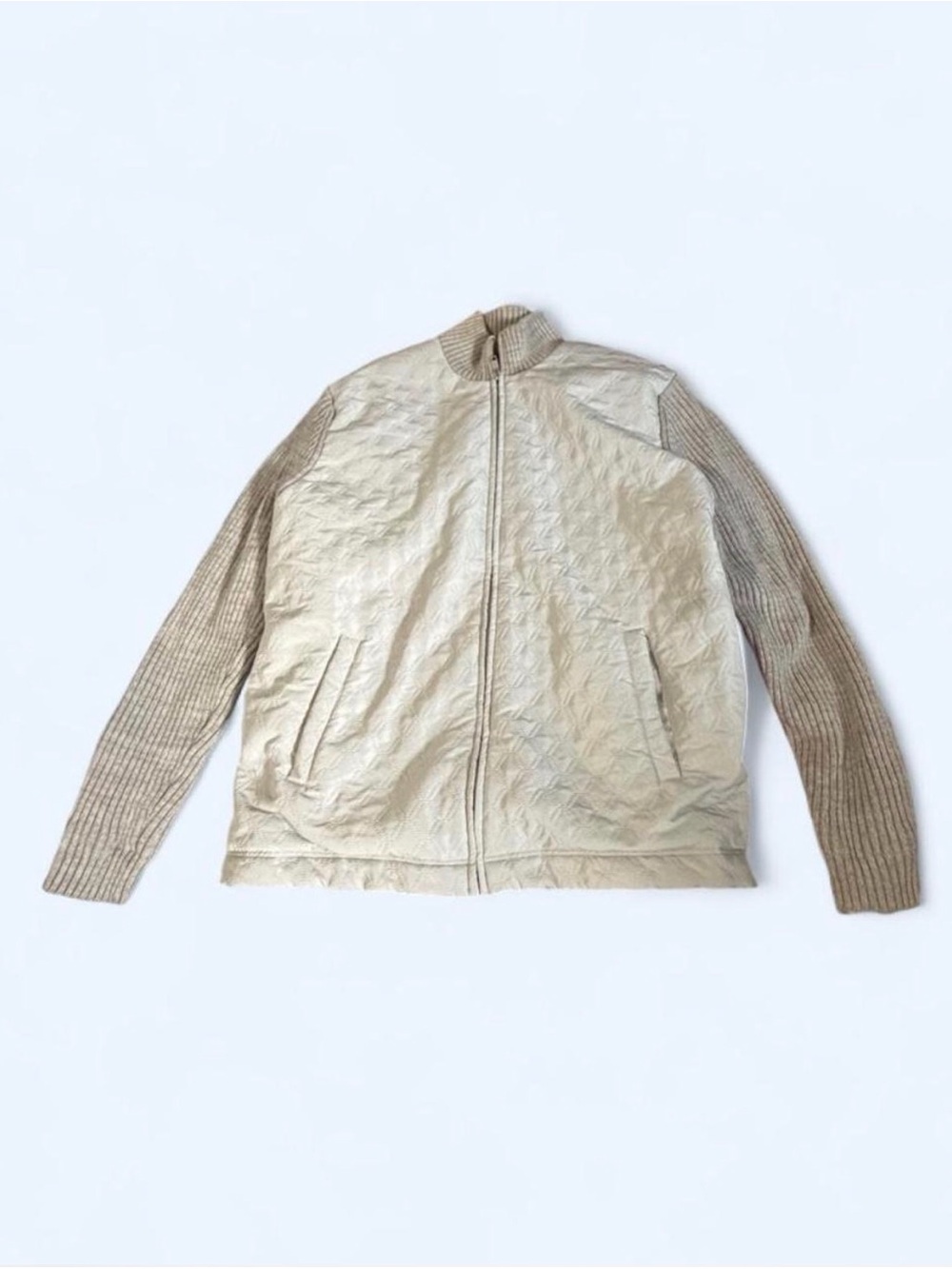 Alfani Men's Quilted Zip-Up Sweater Jacket in Beige Gray